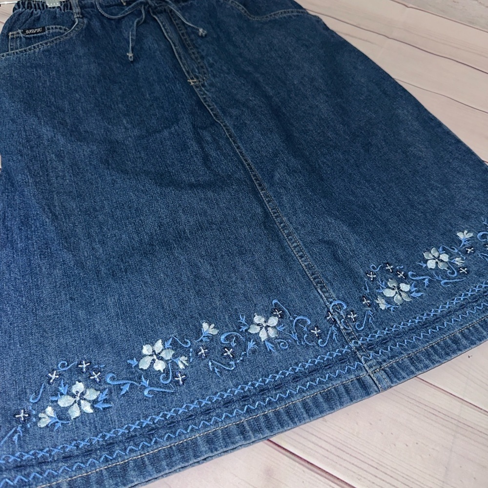 Blue Embroidered Midi Skirt - Picture 3 of 9